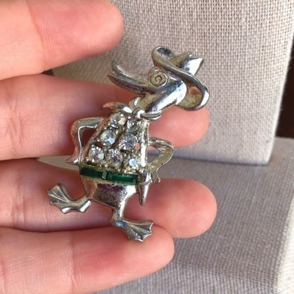Vintage Rhinestone Cowboy Western Duck Pin Brooch - Picture 1 of 5